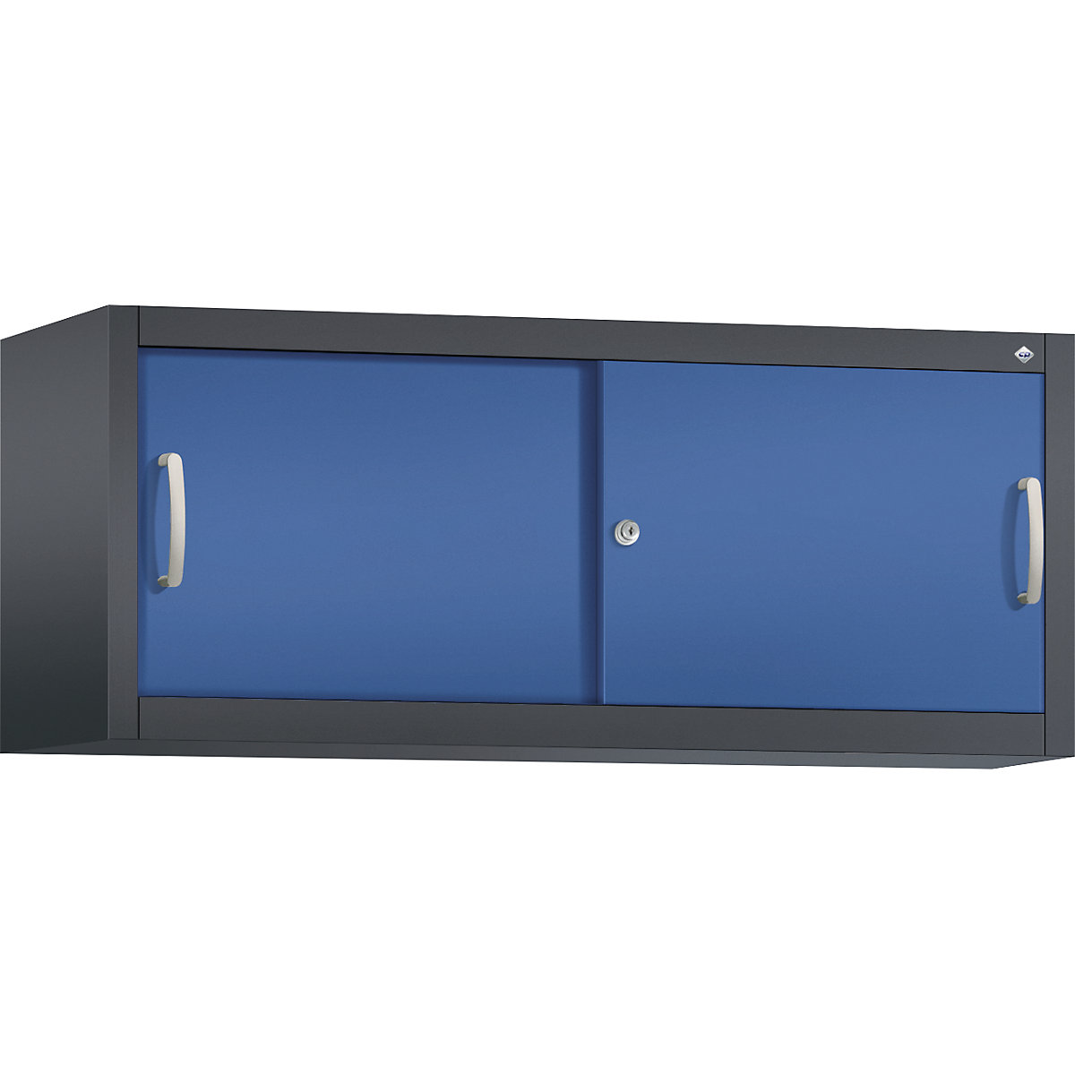 Szafka nakładana z przesuwnymi drzwiami ACURADO – C+P, wys. x szer. x głęb. 500 x 1200 x 400 mm, czarno-szara / niebieski gencjanowy