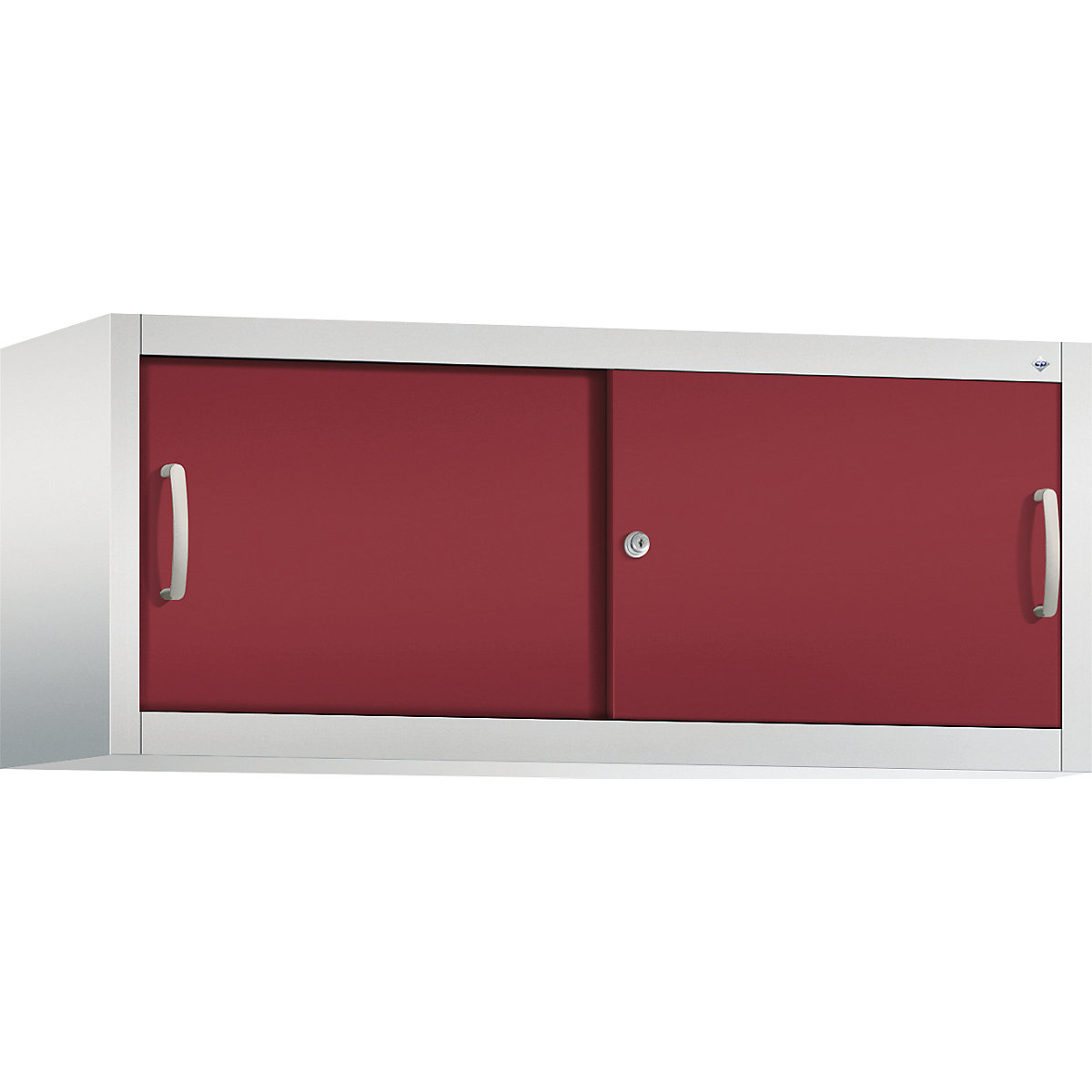 Szafka nakładana z przesuwnymi drzwiami ACURADO – C+P, wys. x szer. x głęb. 500 x 1200 x 400 mm, jasnoszara / rubinowo-czerwona