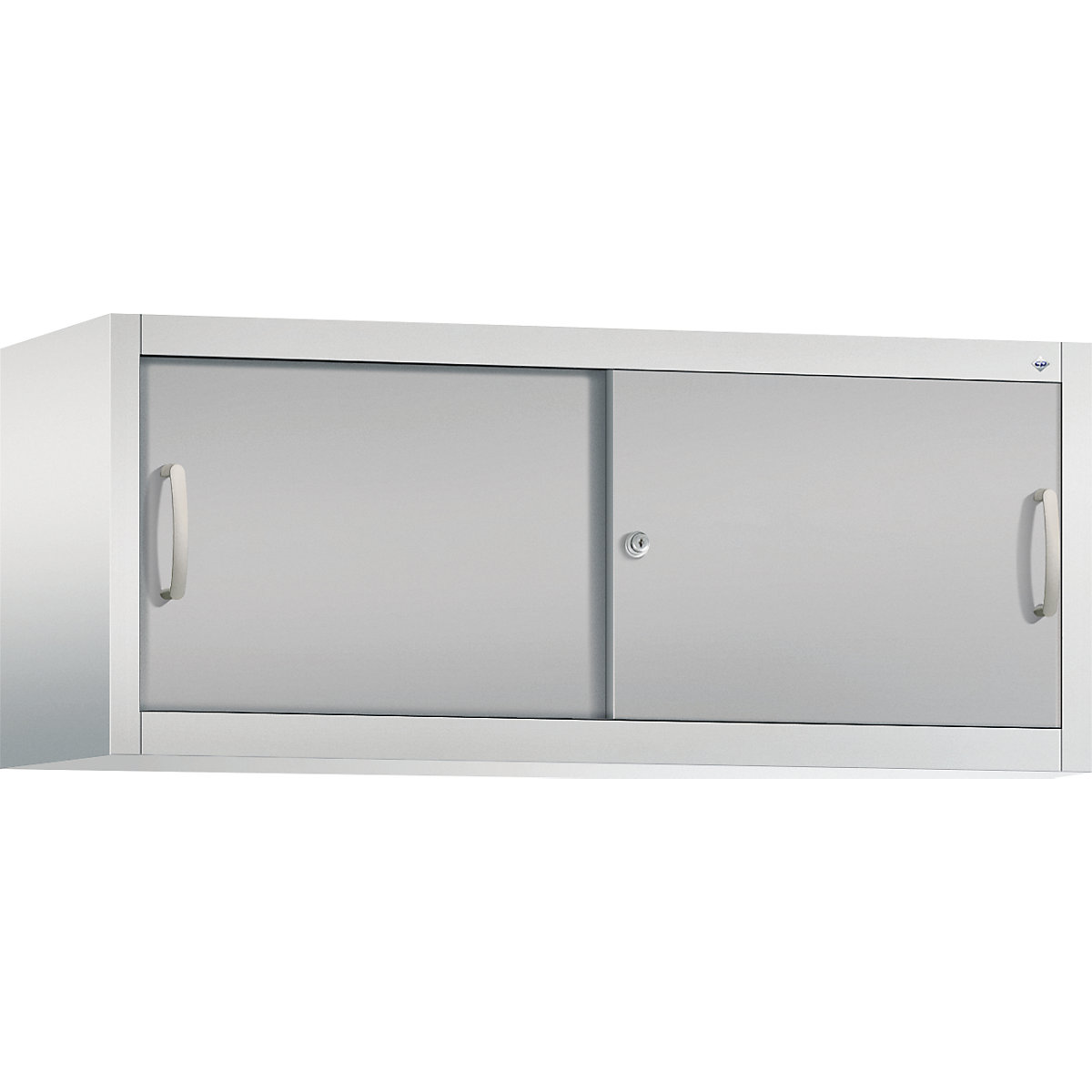 Szafka nakładana z przesuwnymi drzwiami ACURADO – C+P, wys. x szer. x głęb. 500 x 1200 x 400 mm, jasnoszara / białe aluminium