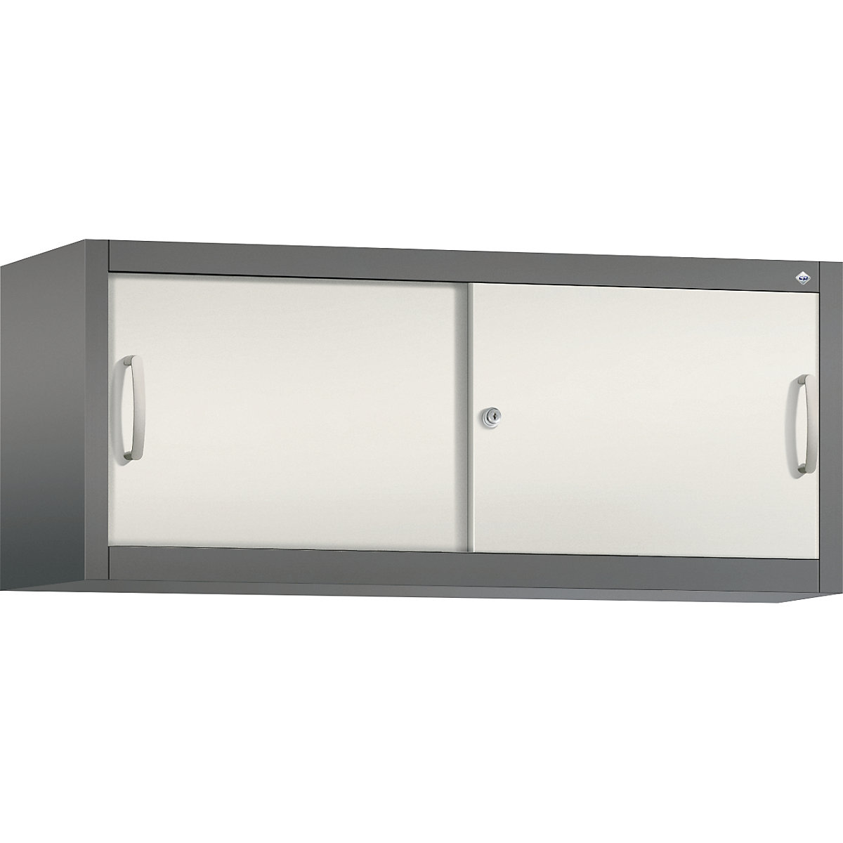 Szafka nakładana z przesuwnymi drzwiami ACURADO – C+P, wys. x szer. x głęb. 500 x 1200 x 400 mm, szara / perłowo-biała