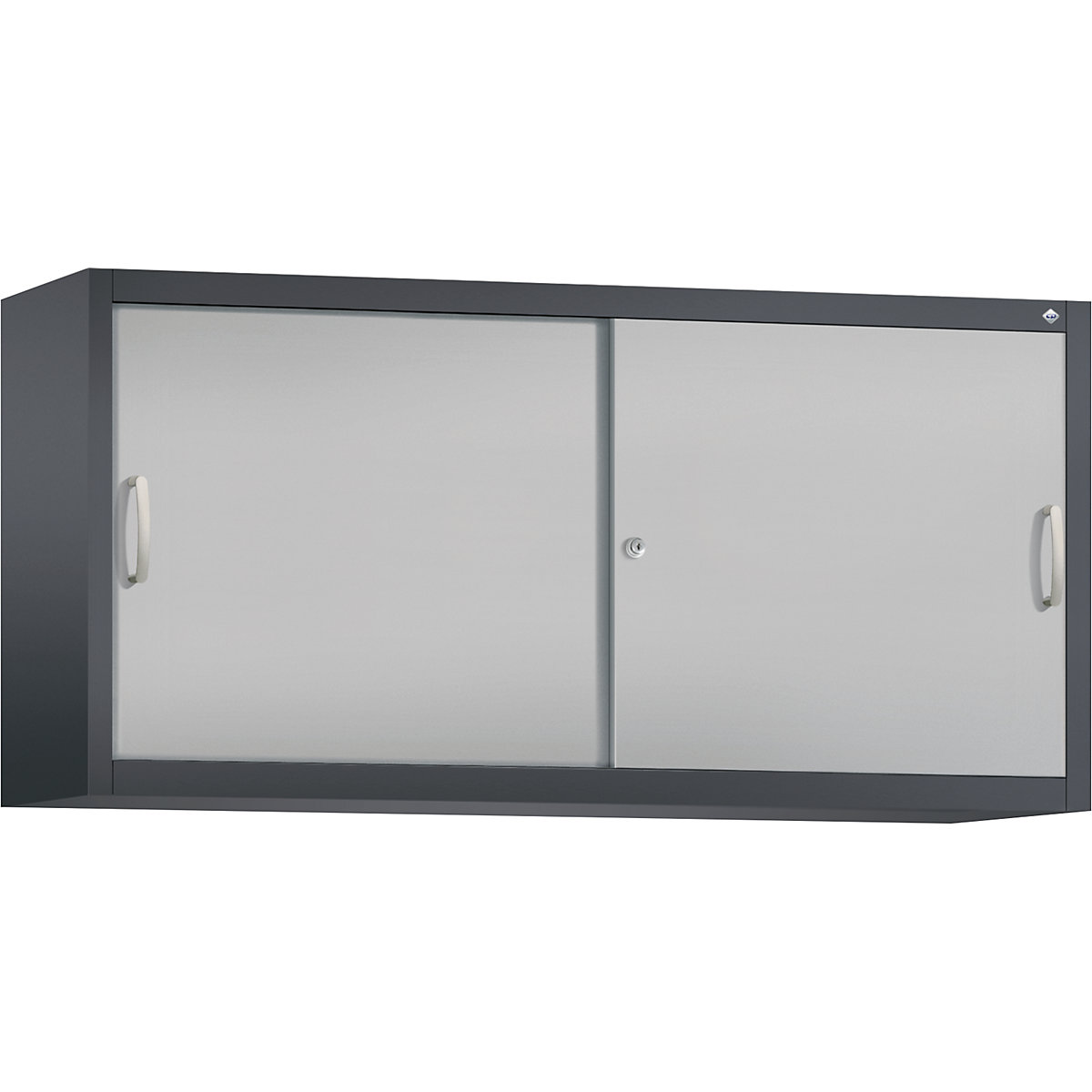 Szafka nakładana z przesuwnymi drzwiami ACURADO – C+P, 2 półki, wys. x szer. x głęb. 790 x 1600 x 400 mm, czarno-szara / białe aluminium