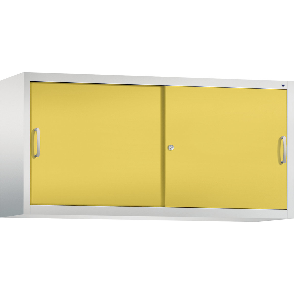 Szafka nakładana z przesuwnymi drzwiami ACURADO – C+P, 2 półki, wys. x szer. x głęb. 790 x 1600 x 400 mm, jasnoszara / żółty słoneczny