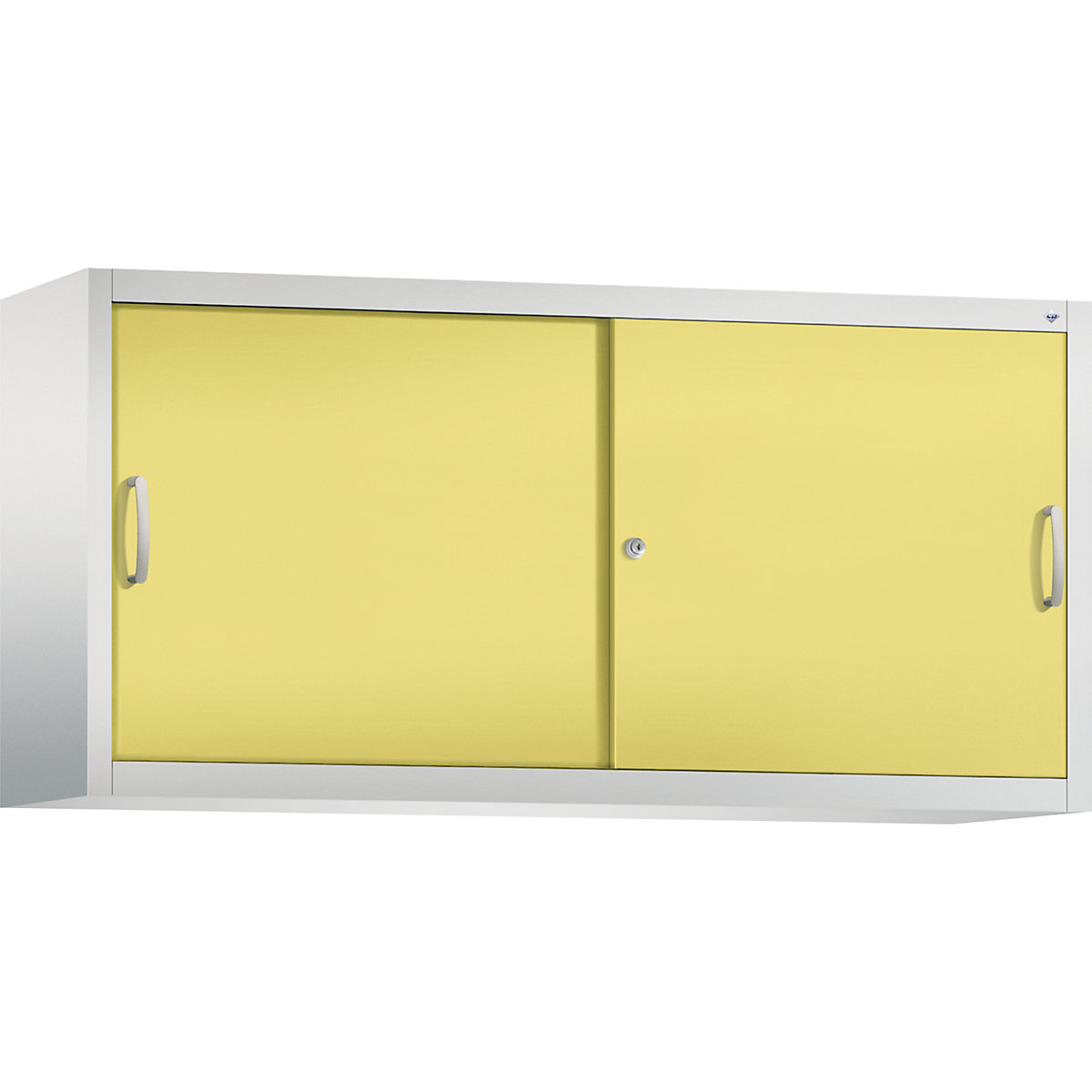 Szafka nakładana z przesuwnymi drzwiami ACURADO – C+P, 2 półki, wys. x szer. x głęb. 790 x 1600 x 400 mm, jasnoszara / żółty siarkowy