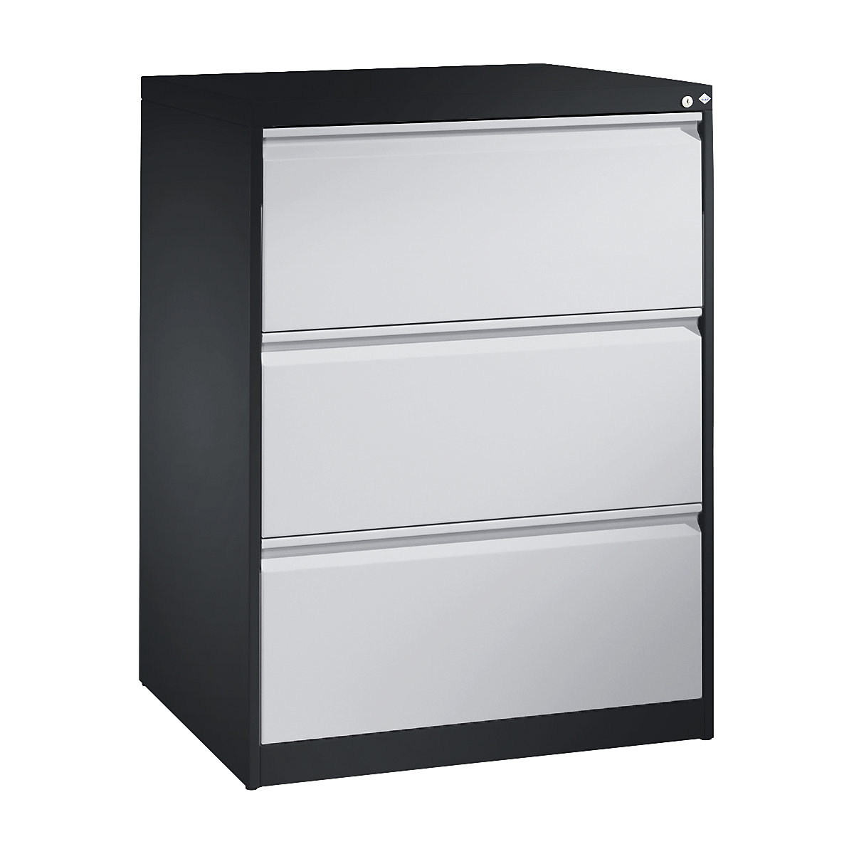 Szafka kartotekowa ACURADO – C+P, dwurzędowa, 3 szuflady, czarno-szara / białe aluminium-7
