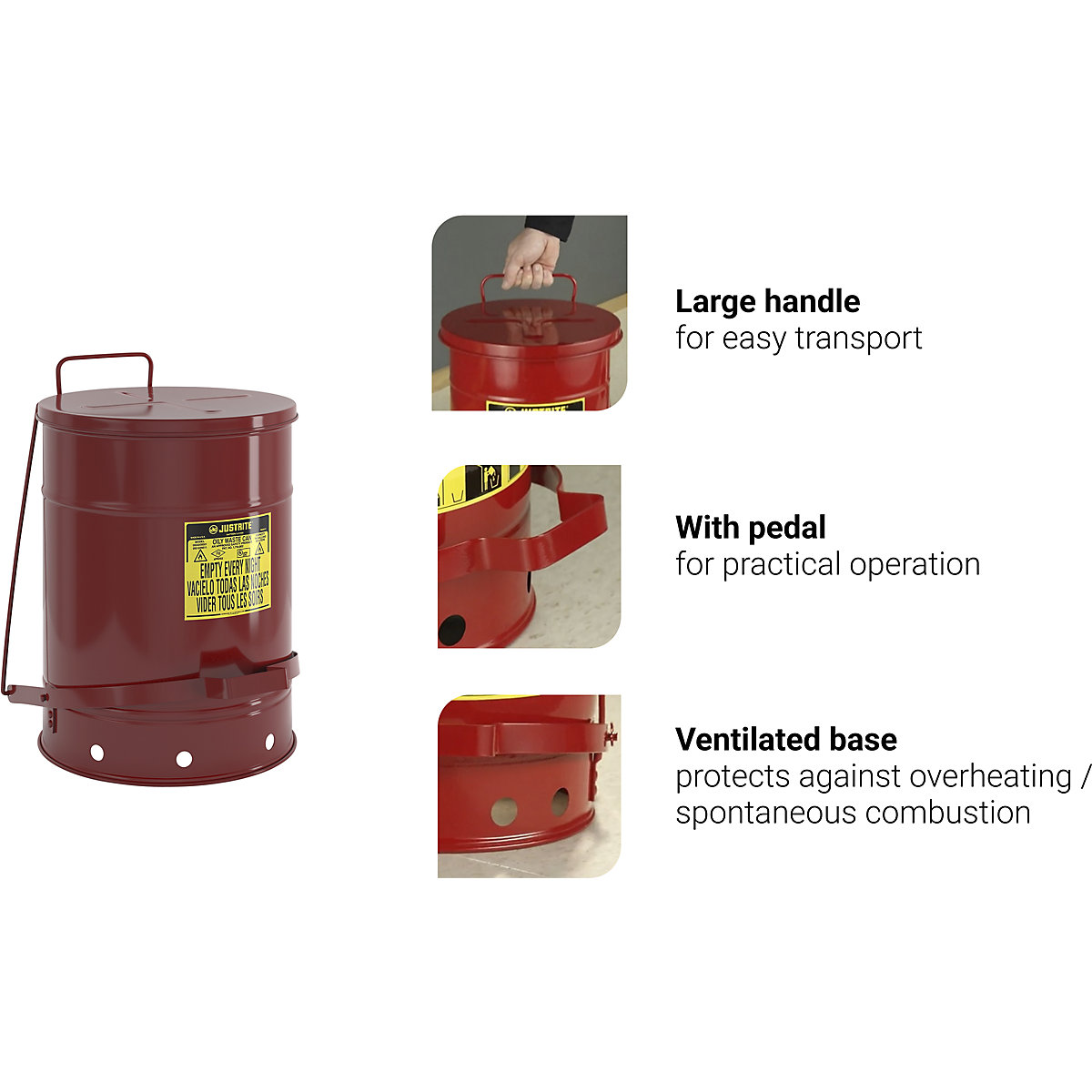 Contenedor de protección contra incendios, chapa de acero – Justrite (Imagen del producto 8)-7