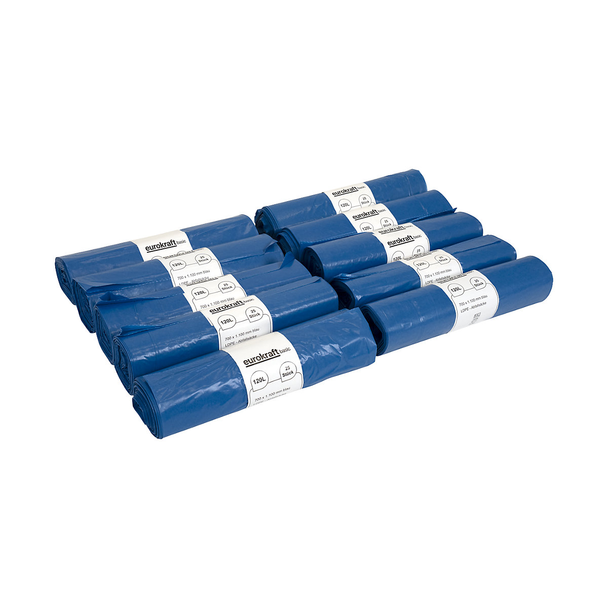 Afvalzakken, 100% PCR LDPE, 120 l &ndash; eurokraft basic