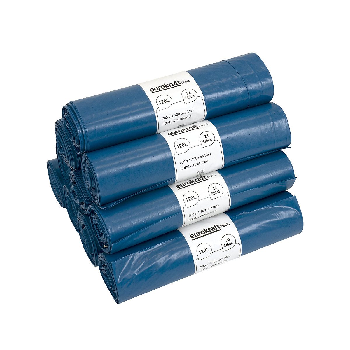 Afvalzakken, 100% PCR LDPE, 120 l &ndash; eurokraft basic