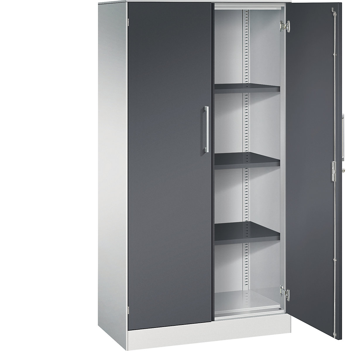 C+P – Armário de portas de batente ASISTO, altura 1617 mm, largura 800 mm, 3 prateleiras, cinzento claro/preto acinzentado