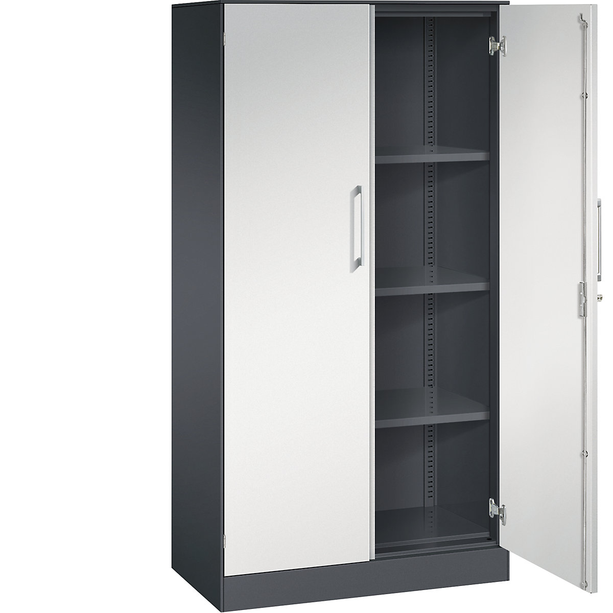C+P – Armário de portas de batente ASISTO, altura 1617 mm, largura 800 mm, 3 prateleiras, preto acinzentado/cinzento claro