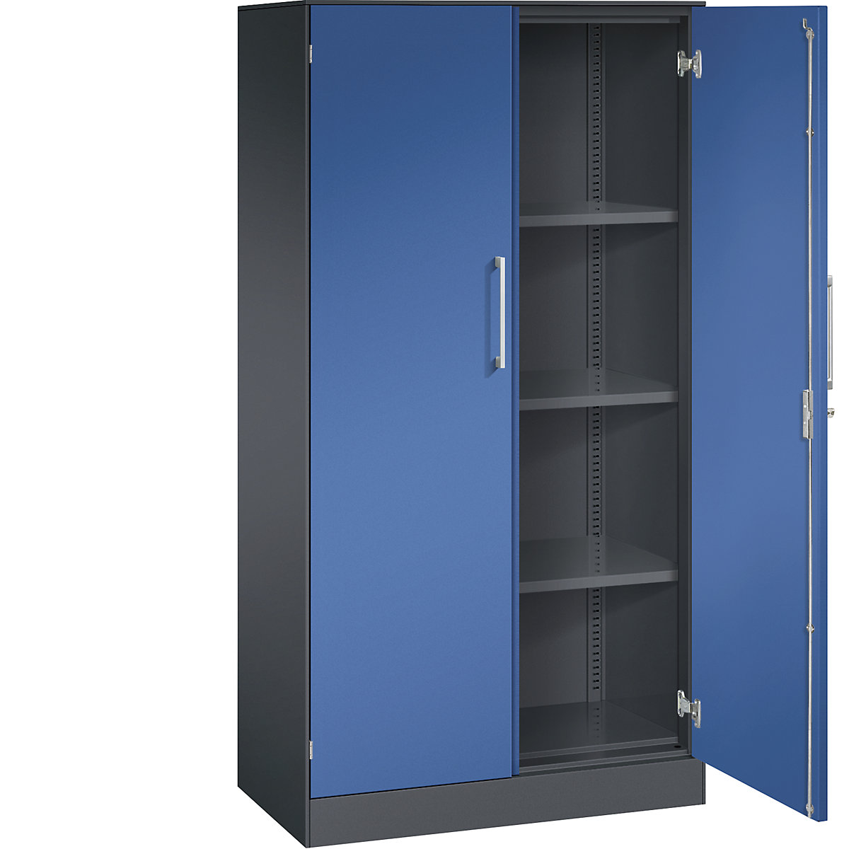 C+P – Armário de portas de batente ASISTO, altura 1617 mm, largura 800 mm, 3 prateleiras, preto acinzentado/azul genciana