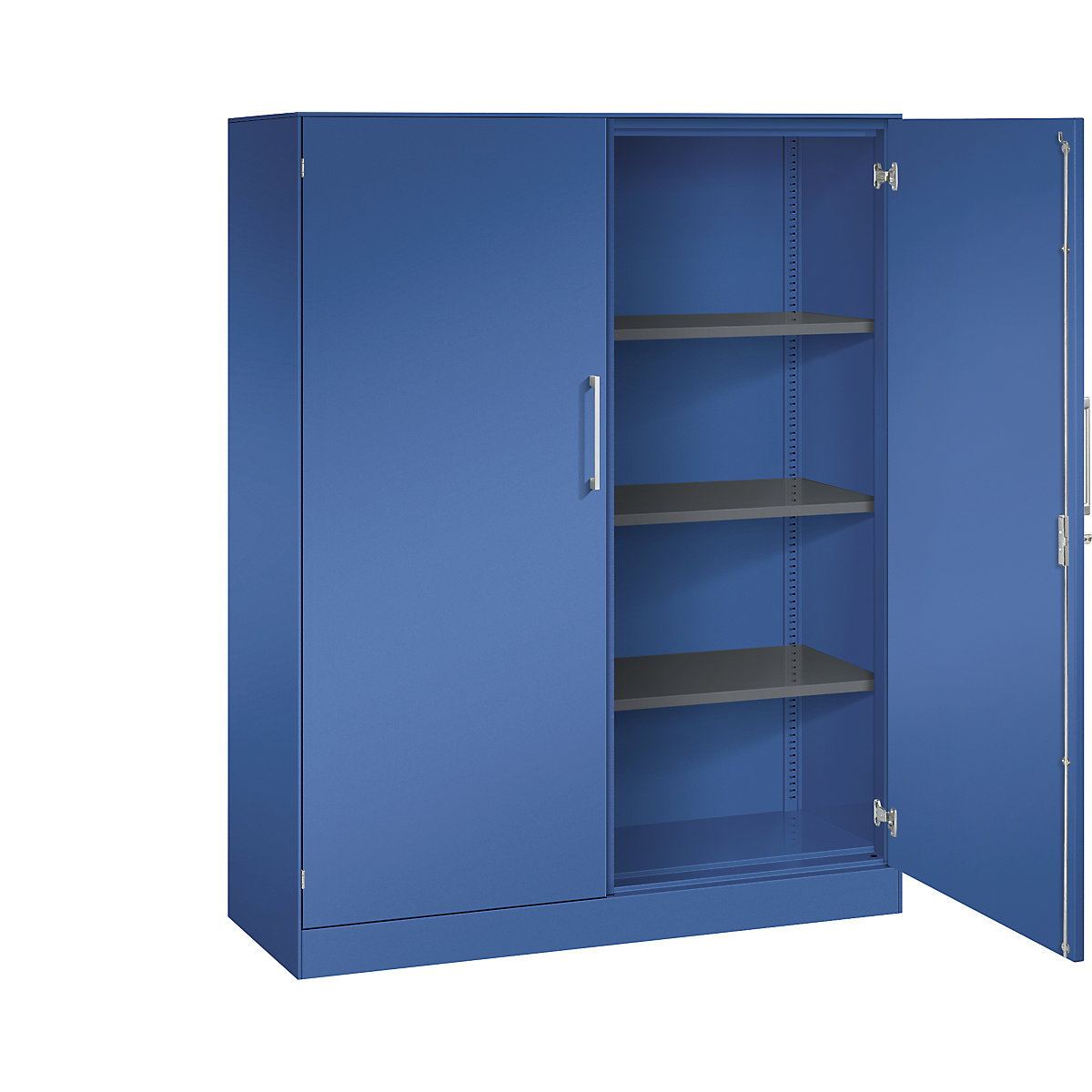 C+P – Armário de portas de batente ASISTO, altura 1617 mm, largura 1200 mm, 3 prateleiras, azul genciana/azul genciana