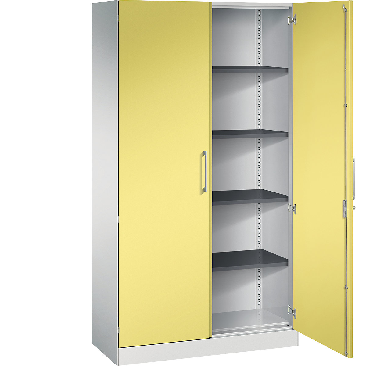 C+P – Armário de portas de batente ASISTO, altura 1980 mm, largura 1000 mm, 4 prateleiras, cinzento claro/amarelo enxofre