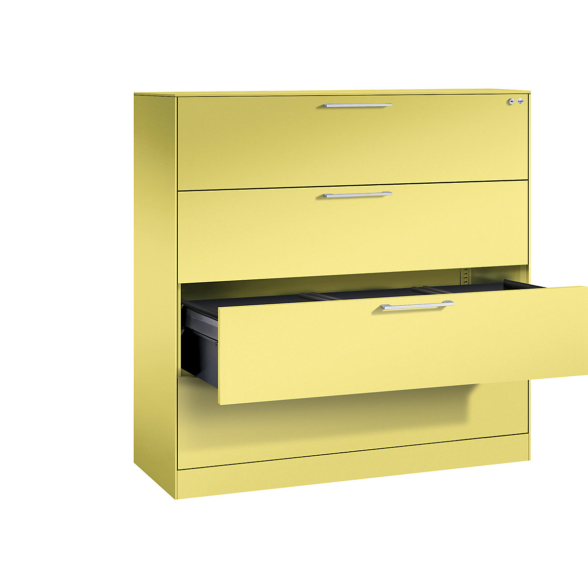 C+P – Armário de arquivo suspenso ASISTO, largura 1200 mm, com 4 gavetas, amarelo enxofre/amarelo enxofre
