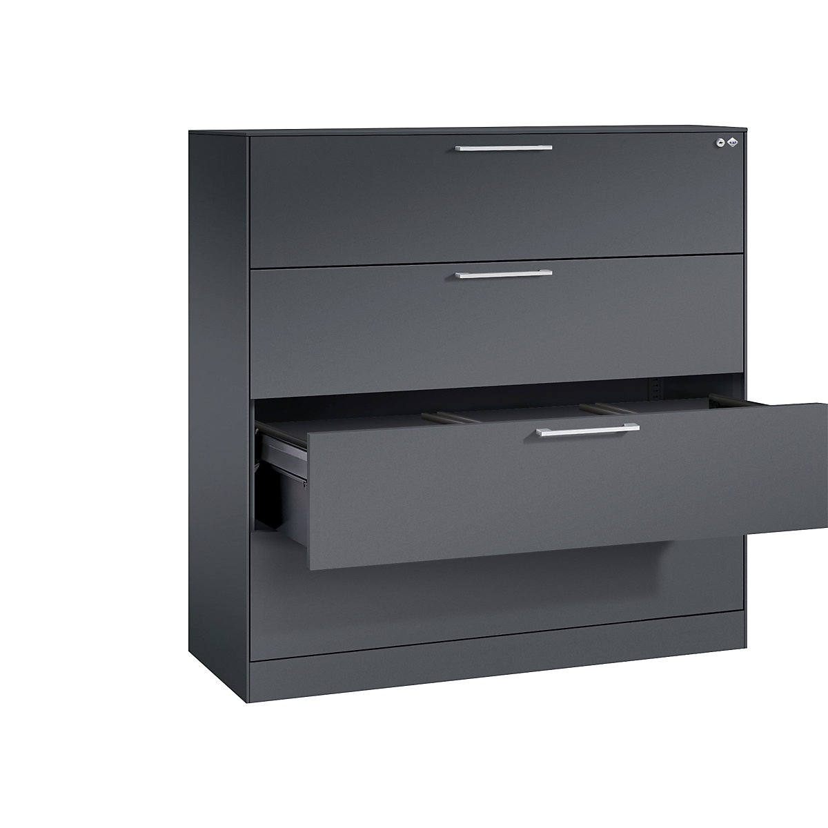 C+P – Armário de arquivo suspenso ASISTO, largura 1200 mm, com 4 gavetas, preto acinzentado/preto acinzentado
