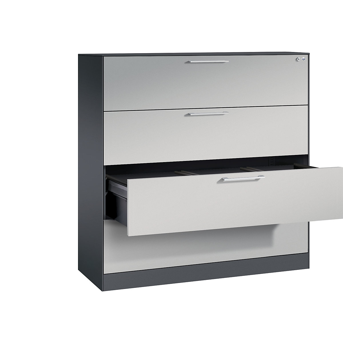 C+P – Armário de arquivo suspenso ASISTO, largura 1200 mm, com 4 gavetas, preto acinzentado/cinza alumínio