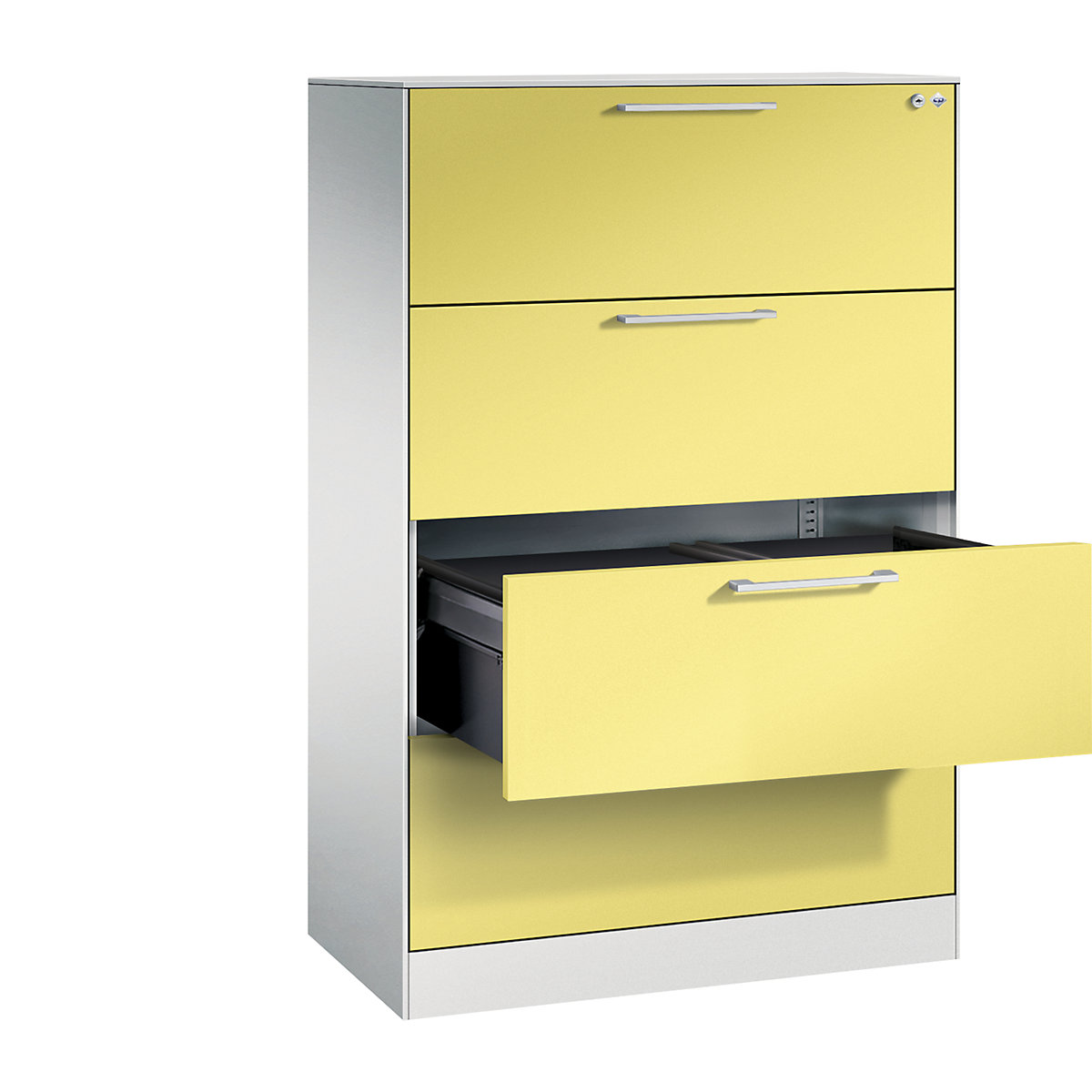 Armário de arquivo suspenso ASISTO – C+P, largura 800 mm, com 4 gavetas, cinzento claro/amarelo enxofre-5