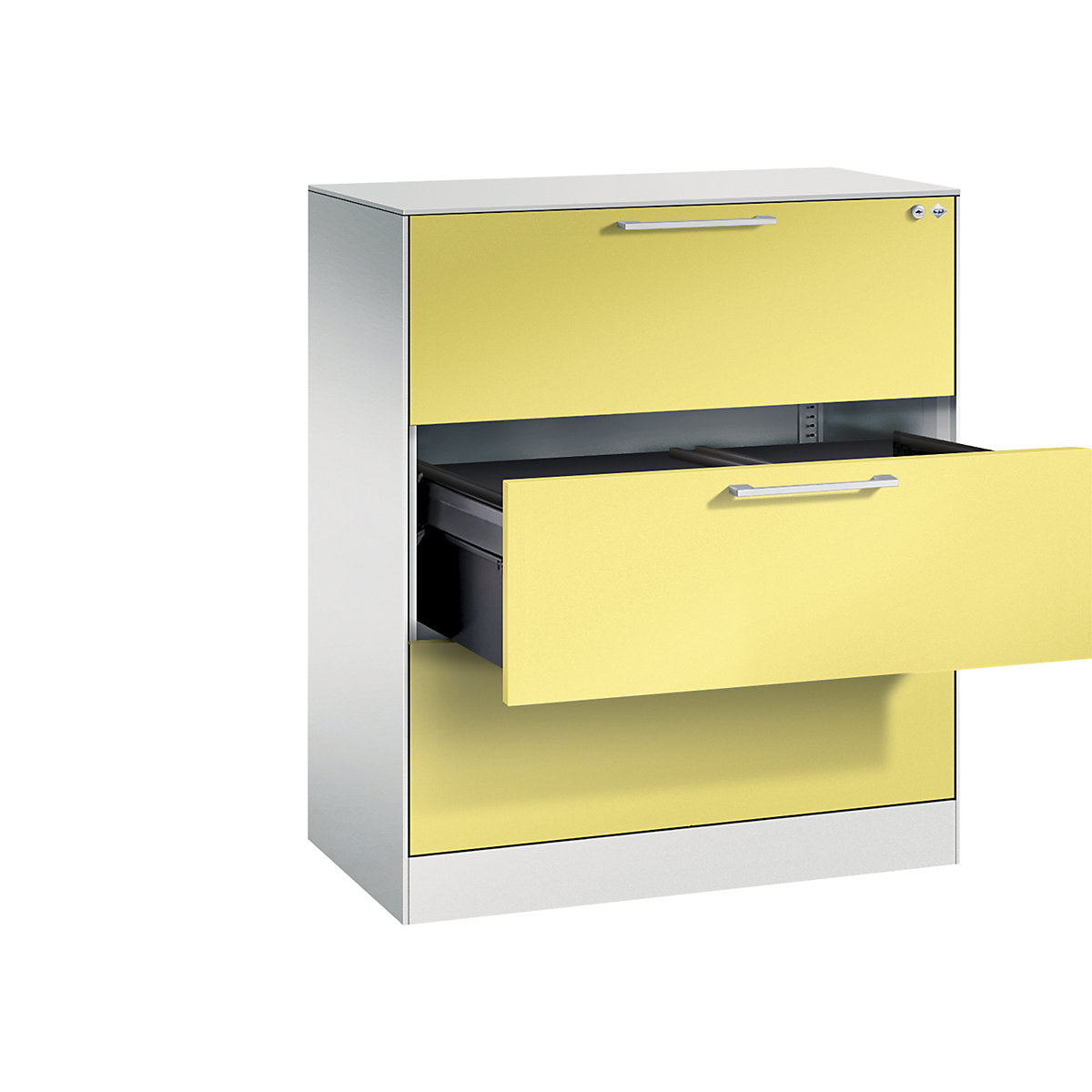 Armário de arquivo suspenso ASISTO – C+P, largura 800 mm, com 3 gavetas, cinzento claro/amarelo enxofre-10