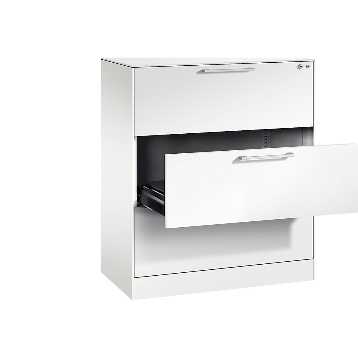 C+P – Armário para fichas ASISTO, altura 992 mm, com 3 gavetas, A4 transversal, branco trânsito/branco trânsito