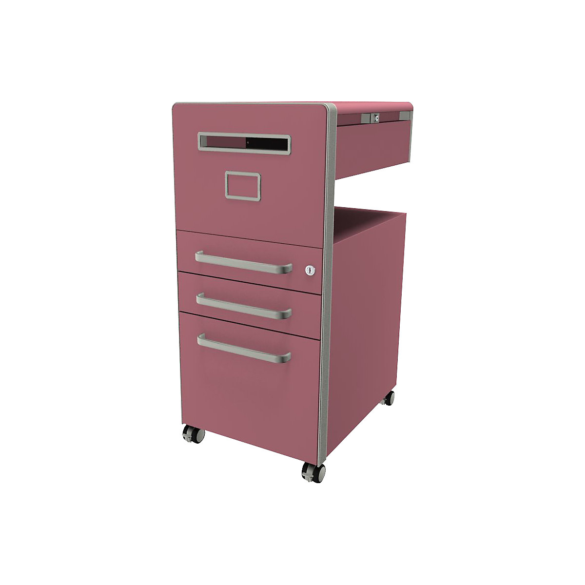 Mobiliário de apoio Bite™, com 1 quadro de pinos com abertura do lado esquerdo – BISLEY, com 2 gavetas universais, 1 gaveta de arquivo suspenso, cor-de-rosa-21
