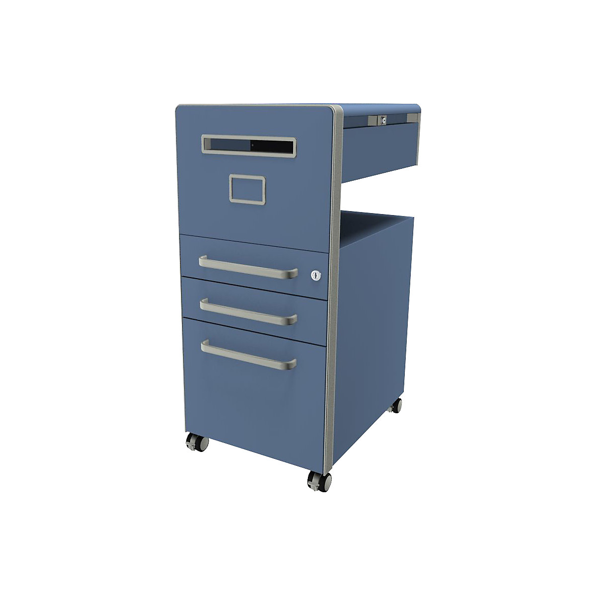 Mobiliário de apoio Bite™, com 1 quadro de pinos com abertura do lado esquerdo – BISLEY, com 2 gavetas universais, 1 gaveta de arquivo suspenso, azul-29