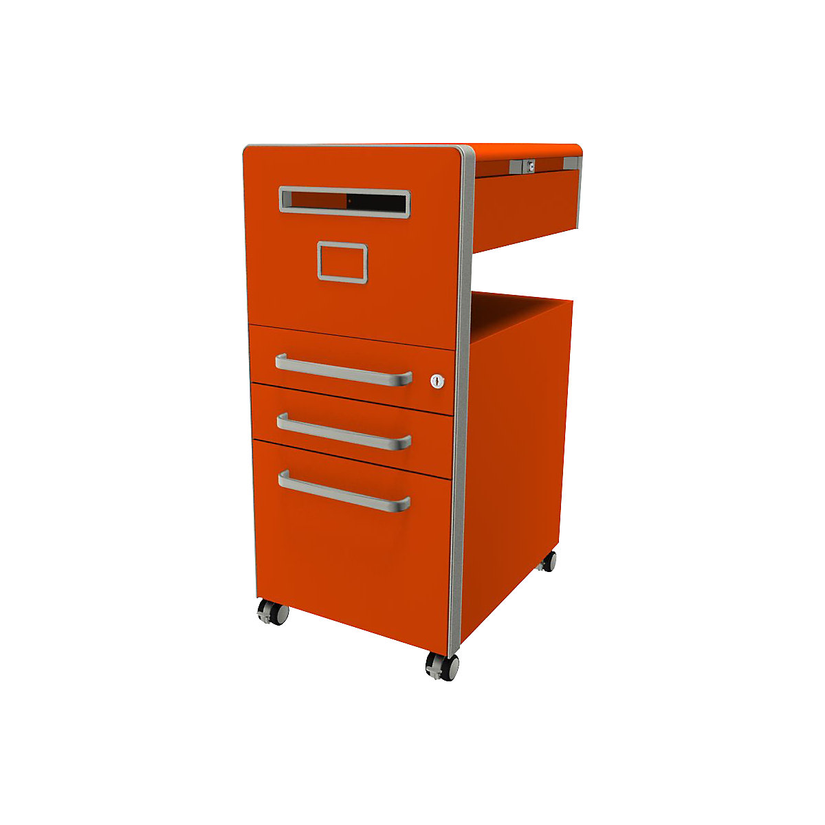 Mobiliário de apoio Bite™, com 1 quadro de pinos com abertura do lado esquerdo – BISLEY, com 2 gavetas universais, 1 gaveta de arquivo suspenso, laranja-18