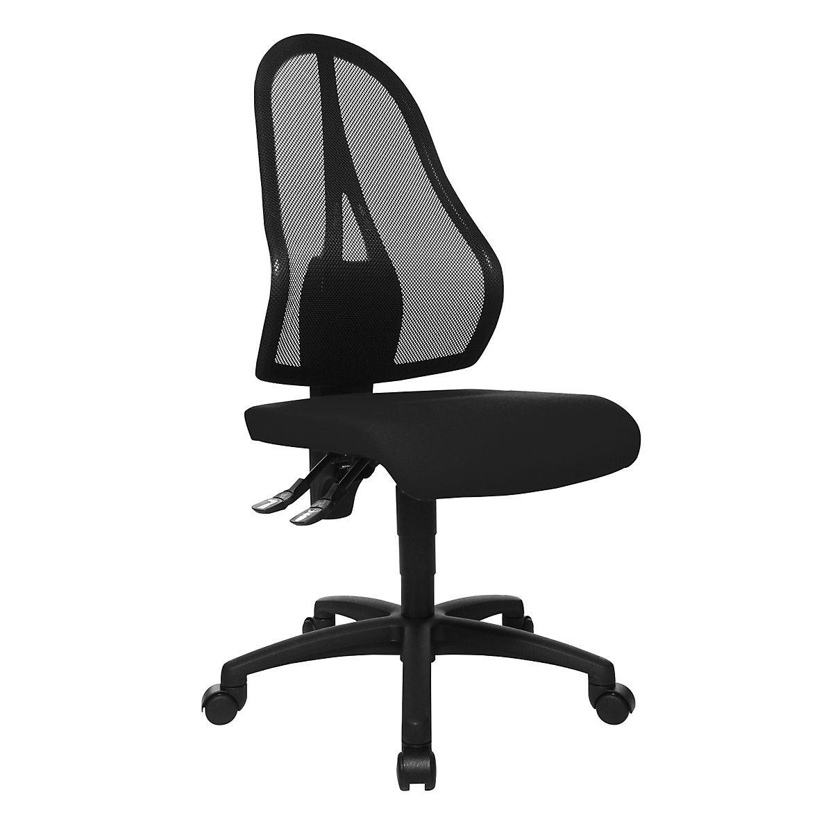 Cadeira giratória de escritório OPEN POINT P – Topstar, encosto em rede preta, sem apoios para braços, forro preto-3