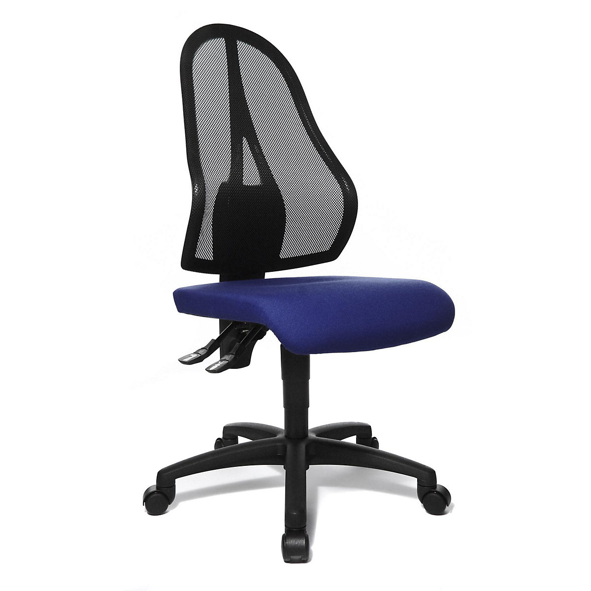 Cadeira giratória de escritório OPEN POINT P – Topstar, encosto em rede preta, sem apoios para braços, forro azul royal-4