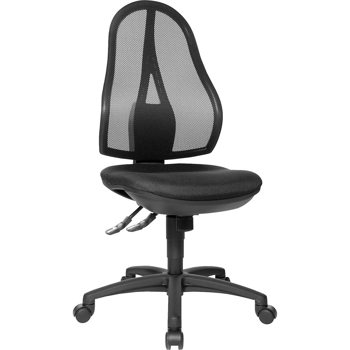 Cadeira giratória de escritório OPEN POINT SY – Topstar, sem apoios para os braços, costas em rede preto, estofo preto-7