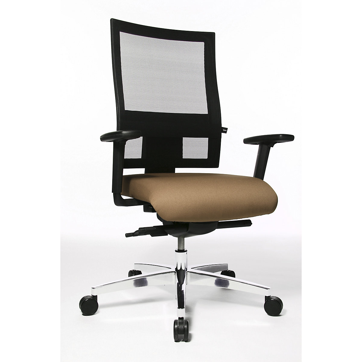 Cadeira giratória de escritório PROFI NET 11 – Topstar, apoios para os braços ajustáveis em altura com apoio softpad, castanho claro-6