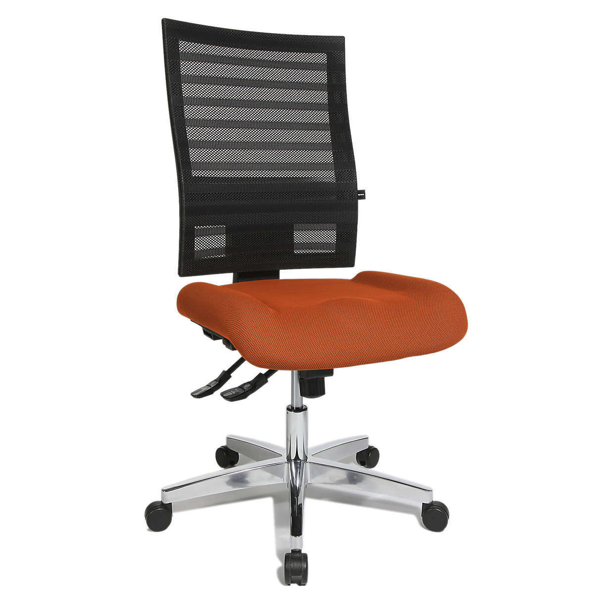 Cadeira giratória para operadores – Topstar, encosto almofadado preto, forro laranja-5