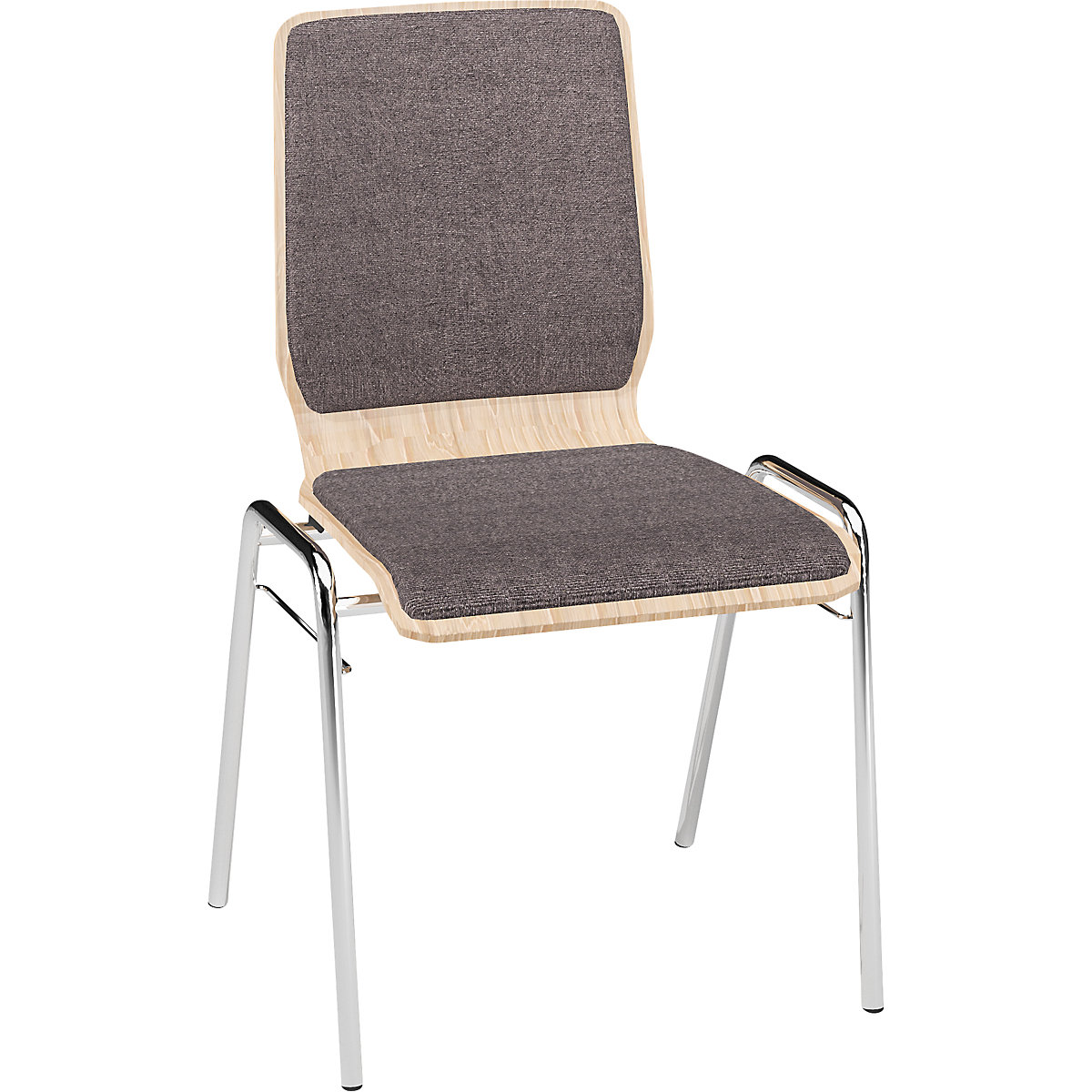 Cadeira de madeira em forma de concha NUKI, almofadada, armação cromada, embalagem de 4 unid., estofo cinzento-3