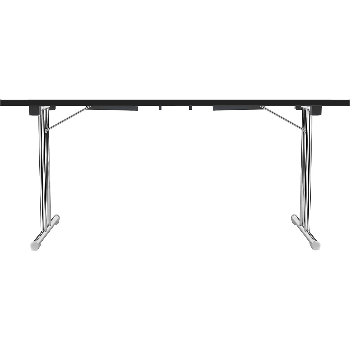 Mesa rebatível com estrutura de pés em T dupla, armação em tubo de aço, cromada, branco/preto, LxP 1400 x 700 mm-14