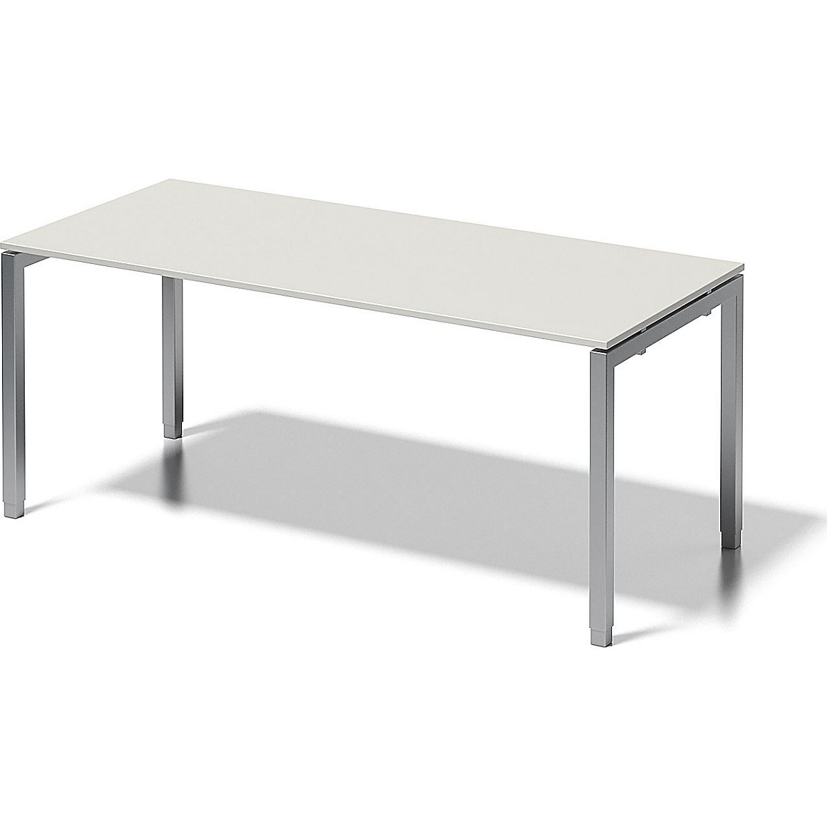 Secretária CITO, armação em U – BISLEY, AxLxP 650 – 850 x 1800 x 800 mm, armação prateada, tampo em branco acinzentado-6