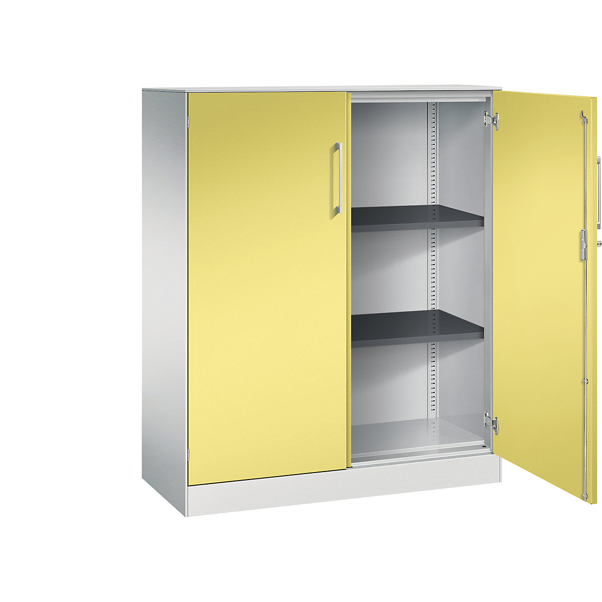 C+P – Armário de portas de batente ASISTO, altura 1292 mm, largura 1000 mm, 2 prateleiras, cinzento claro/amarelo enxofre
