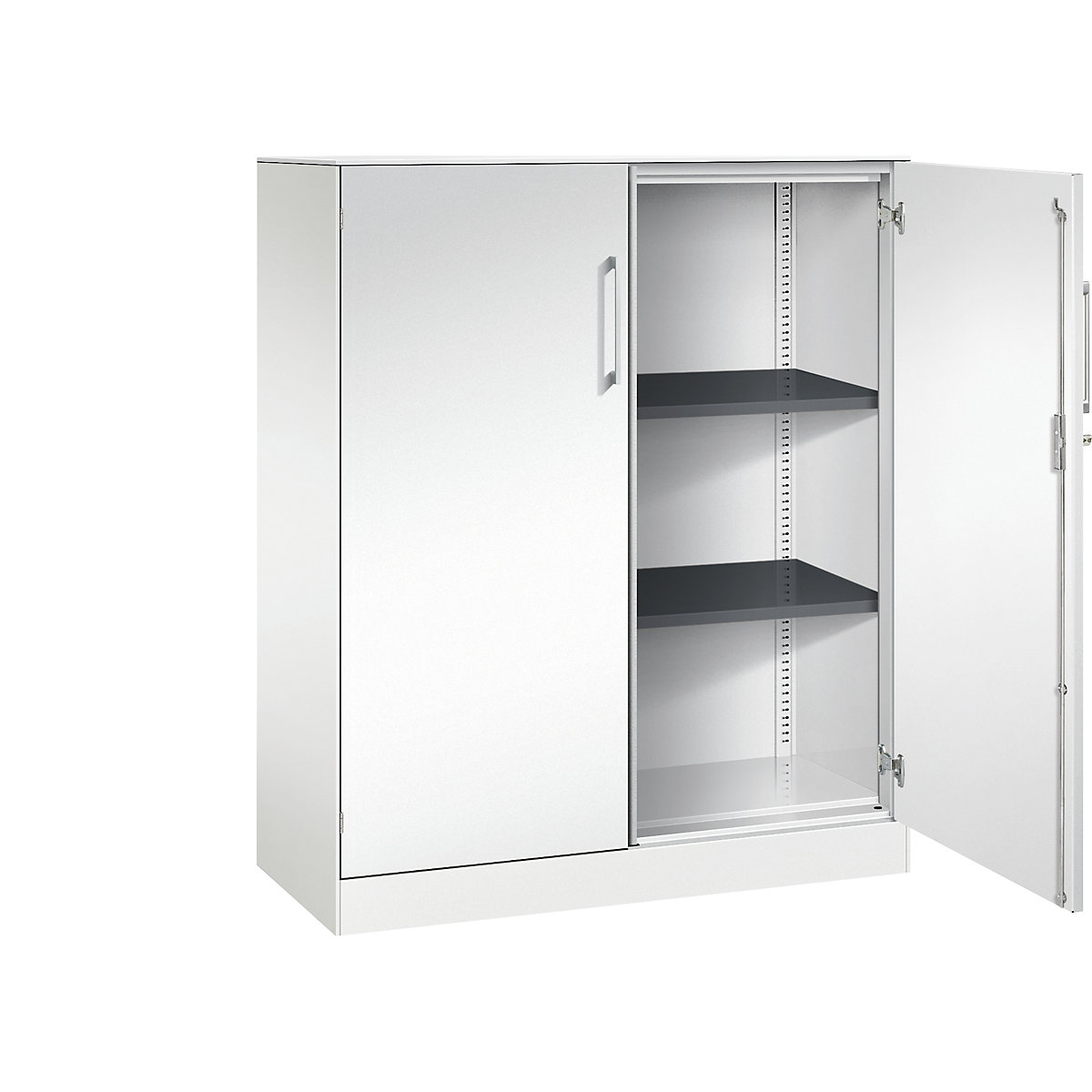 C+P – Armário de portas de batente ASISTO, altura 1292 mm, largura 1000 mm, 2 prateleiras, branco trânsito/branco trânsito