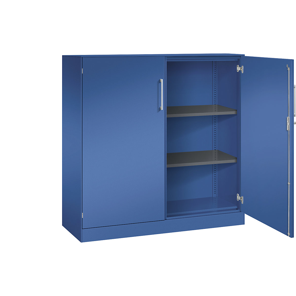 C+P – Armário de portas de batente ASISTO, altura 1292 mm, largura 1200 mm, 2 prateleiras, azul genciana/azul genciana
