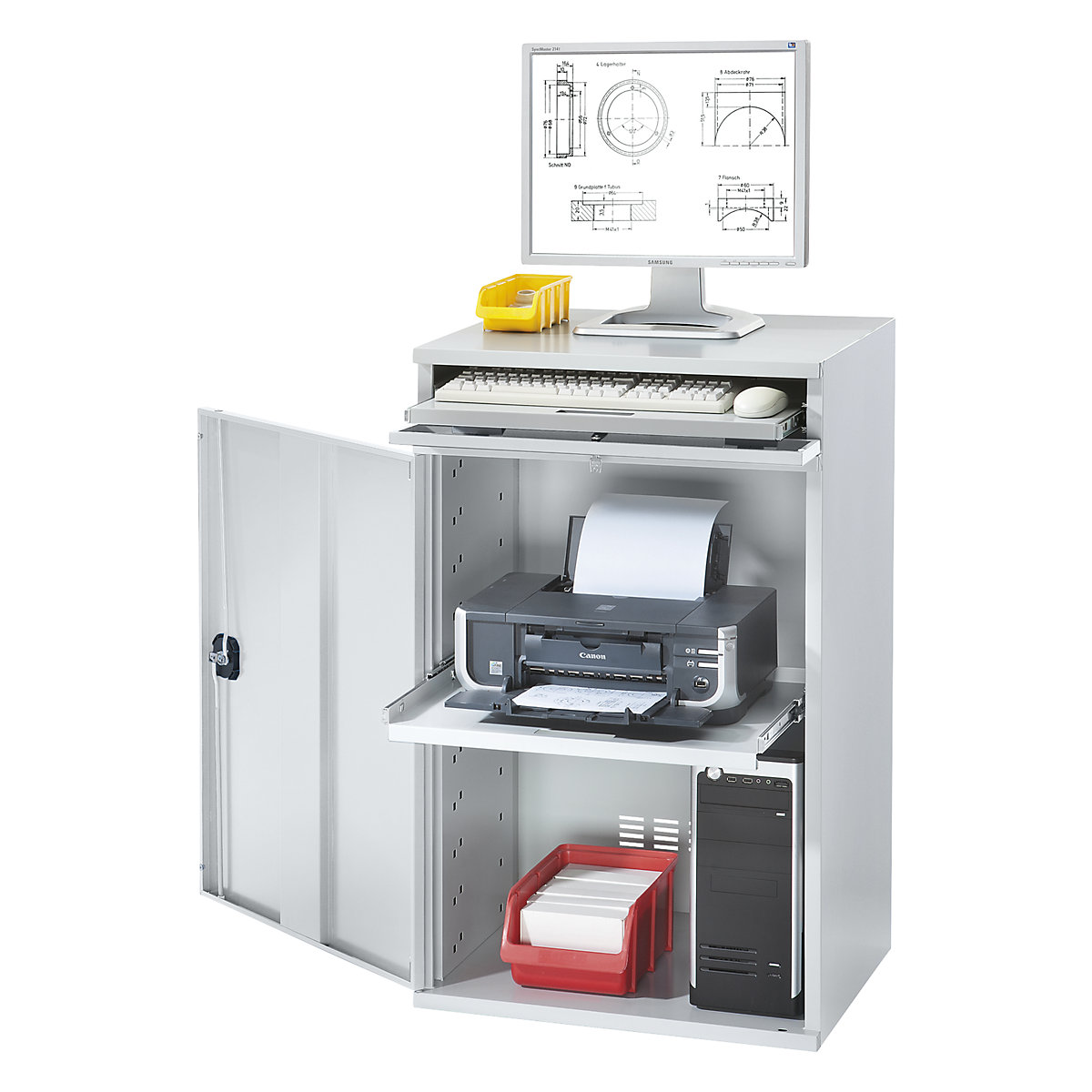 Estação de trabalho para computadores, chapa de aço - eurokraft pro