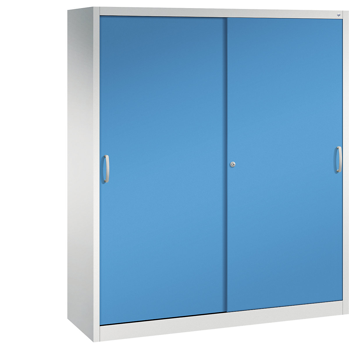 Armadio con ante scorrevoli ACURADO – C+P, 6 ripiani, 2 scomparti con serratura, alt. x largh. x prof. 1950 x 1600 x 500 mm, grigio chiaro / blu chiaro-4