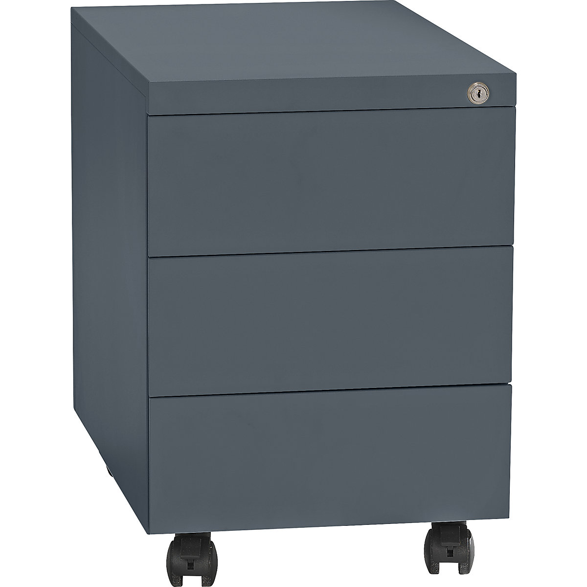 Cassettiera con rotelle, acciaio – eurokraft basic, 1 cassetto portapenne, 3 cassetti portamateriale, profondità 590 mm, grigio basalto-5