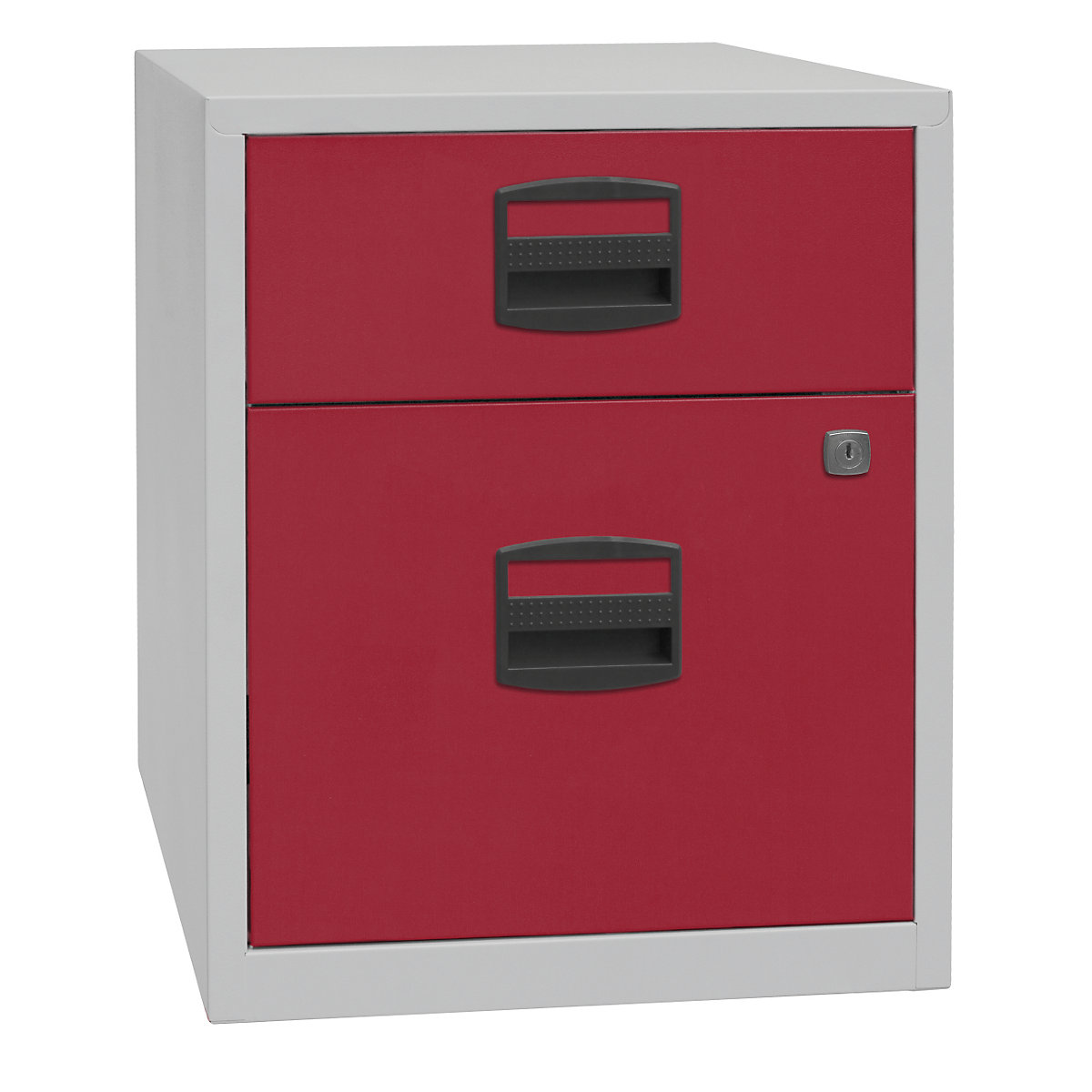 Mobiletto mobile PFA – BISLEY, 1 cassetto, 1 cassetto per cartelle sospese, grigio chiaro / rosso cardinale-2