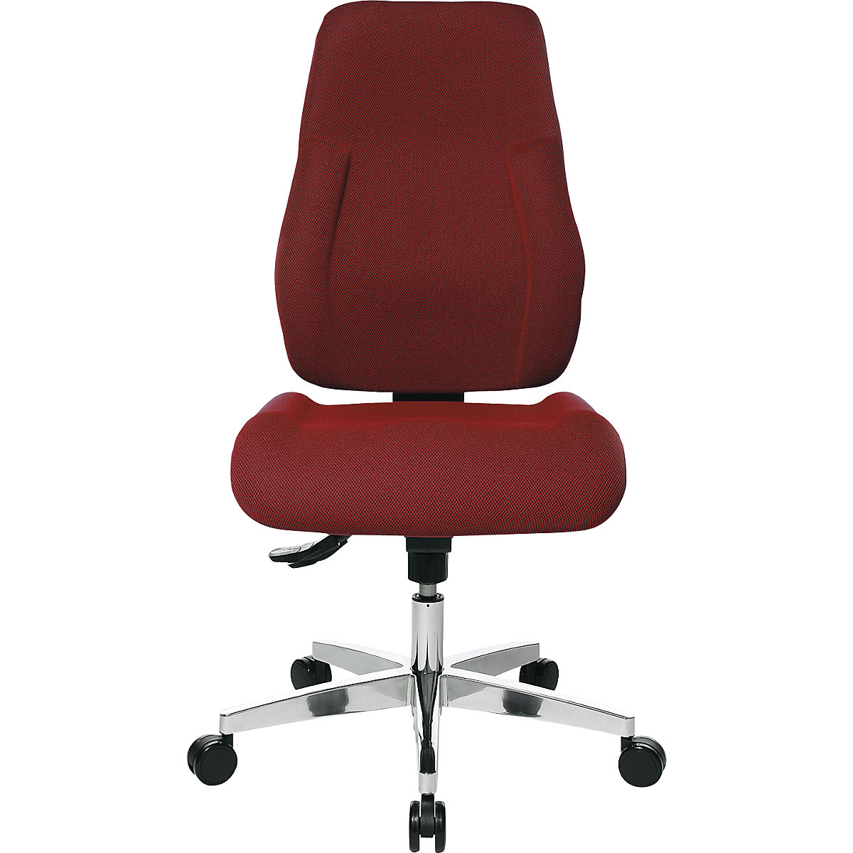 Sedia girevole per operatore – Topstar, schienale imbottito, tessuto rosso-5
