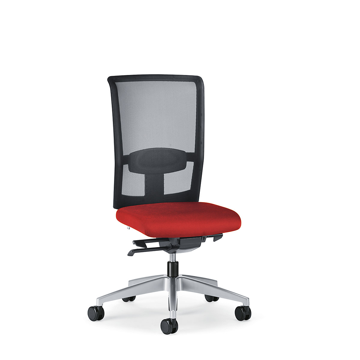 Sedia girevole per ufficio GOAL AIR, altezza schienale 545 mm – interstuhl, telaio argento brillante, con rotelle dure, rosso fuoco, profondità sedile 410 mm-2