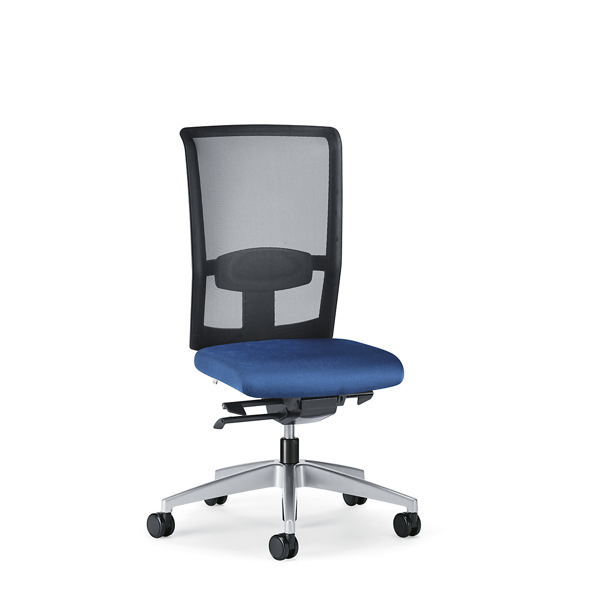 Sedia girevole per ufficio GOAL AIR, altezza schienale 545 mm – interstuhl, telaio argento brillante, con rotelle dure, blu genziana, profondità sedile 410 mm-6