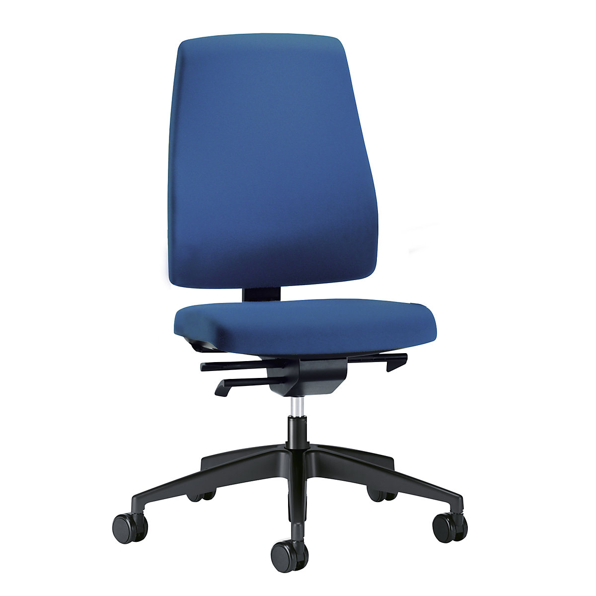 Sedia girevole per ufficio GOAL, altezza schienale 530 mm – interstuhl, telaio nero, con rotelle dure, blu genziana, profondità sedile 410 mm-1