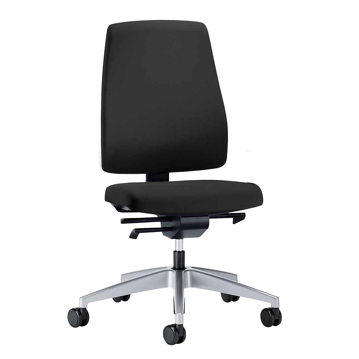 Sedia girevole per ufficio GOAL, altezza schienale 530 mm – interstuhl, telaio argento brillante, con rotelle morbide, nero grafite, profondità sedile 410 mm-4