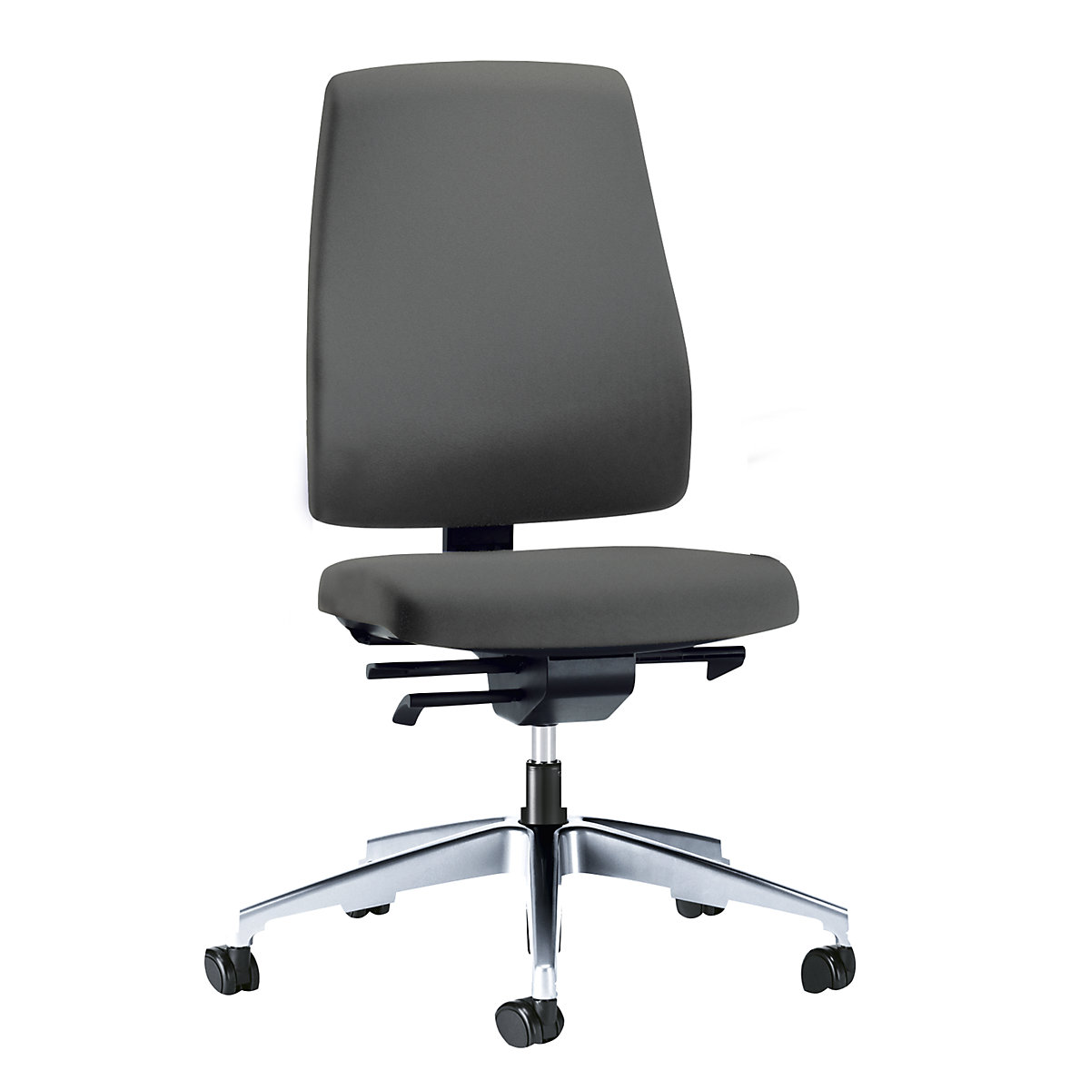 Sedia girevole per ufficio GOAL, altezza schienale 530 mm – interstuhl, telaio lucido, con rotelle morbide, grigio ferro, profondità sedile 410 mm-2