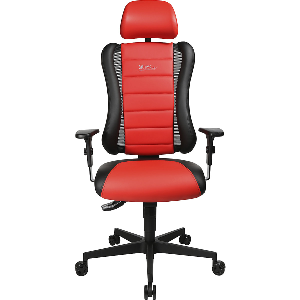 Sedia girevole per ufficio SITNESS RS – Topstar, poggiatesta e braccioli inclusi, nero / rosso-6