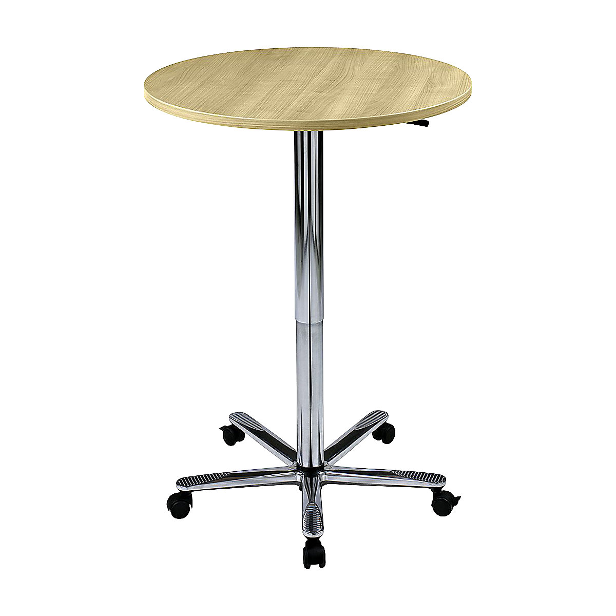 Tavolo da bar, altezza regolabile – eurokraft pro, telaio cromato, venature tipo acero-6