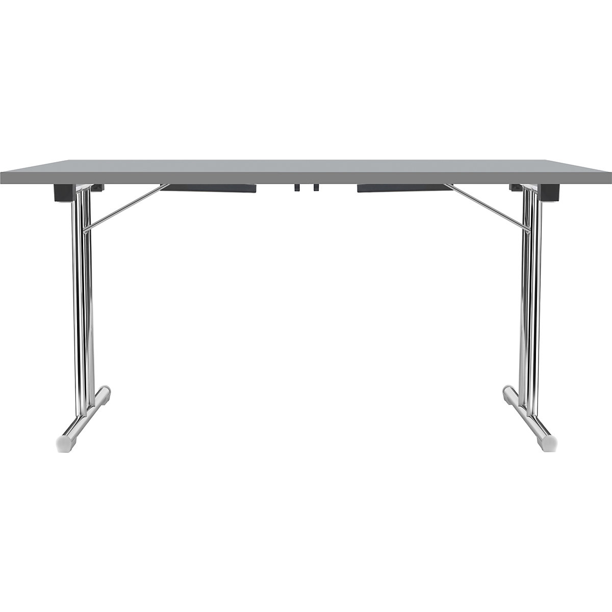 Tavolo pieghevole con basamento a T doppio, telaio in tubo tondo d'acciaio, cromato, grigio chiaro/antracite, largh. x prof. 1200 x 600 mm-14