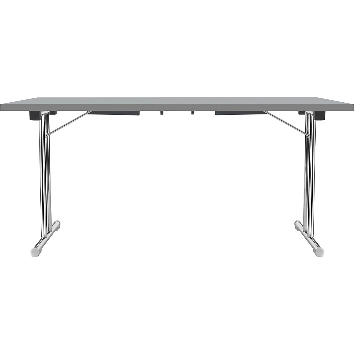 Tavolo pieghevole con basamento a T doppio, telaio in tubo tondo d'acciaio, cromato, grigio chiaro/antracite, largh. x prof. 1400 x 700 mm-18